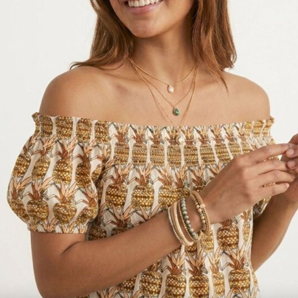 Anthropologie Porridge Top M Fruit Print Bow Bohemian Cottagecore Beach Summer